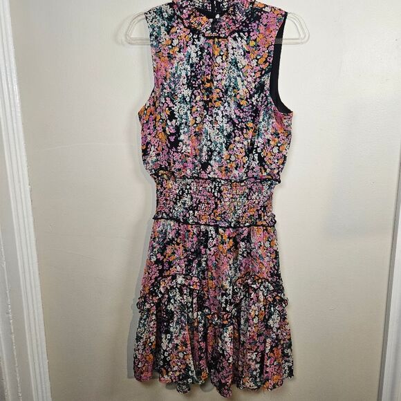 1.State Floral Sleeveless Smocked Mini Dress High Neck Ruffle Size Small - Picture 1 of 11